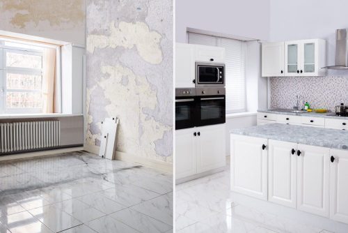 Kitchen makeover into beautiful white modular kitchen design - B